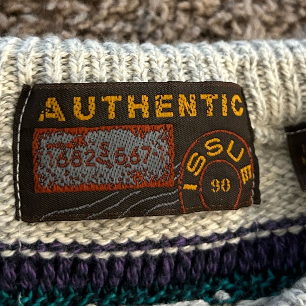 vintage "Authentic" sweater Fair Isle striped geometric grandpa sweater - Picture 2 of 4